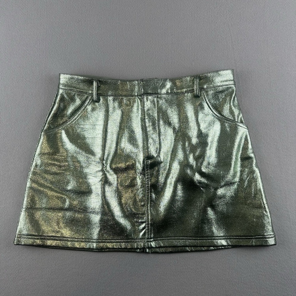 Böhme Women's Green Metallic Faux Leather A-Line Mini Size M Skirt